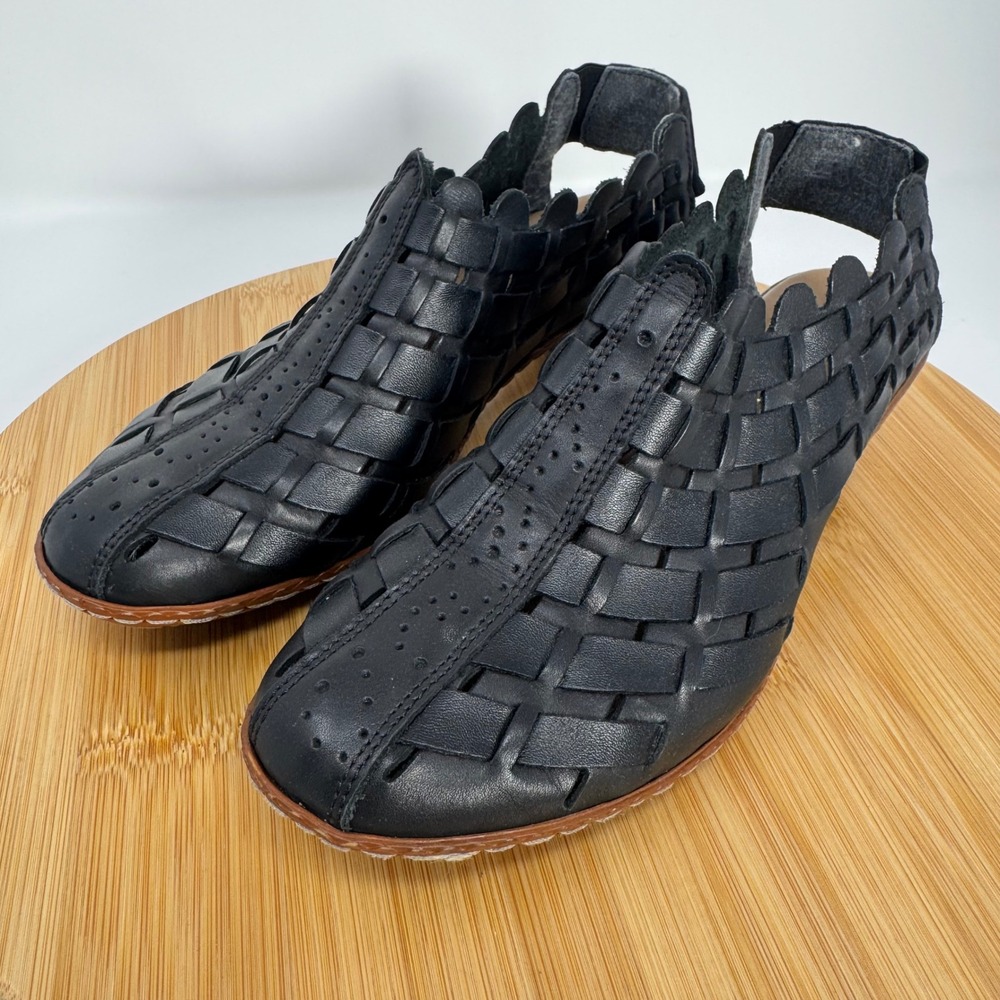 Rieker Antistress Black Woven Leather Slingback Block Heel Sandals EU 36 - Picture 3 of 11